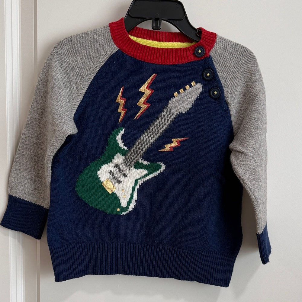 Mini Boden Kids Sweater with Guitar Design - Navy, Gray, Red, Green